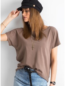 Fashionhunters Brown T-shirt with neckline at back
