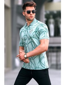 Madmext Mint Green Patterned Polo Neck T-Shirt 5873