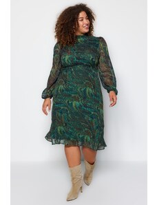Trendyol Curve Green Paisley Patterned Chiffon Dress