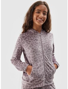 4F Girls' hooded zip-up velour sweatshirt - multicolour