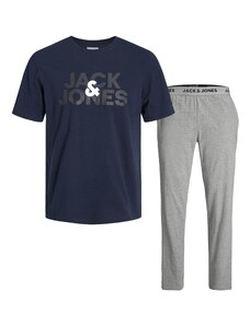 JACK & JONES Pikk pidžaama 'ULA' meresinine / meleeritud hall / valge