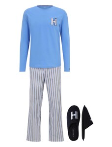 TOMMY HILFIGER Pikk pidžaama helesinine / hall / must / valge