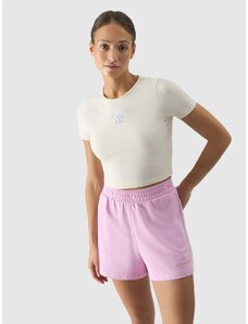 4F Women's crop-top T-shirt with print - off-white