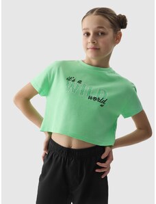 4F Girl's crop-top T-shirt with print - green