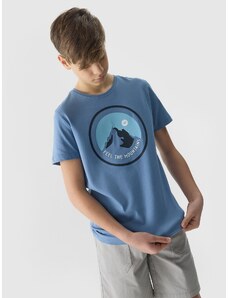 4F Boy's organic cotton T-shirt with print - blue