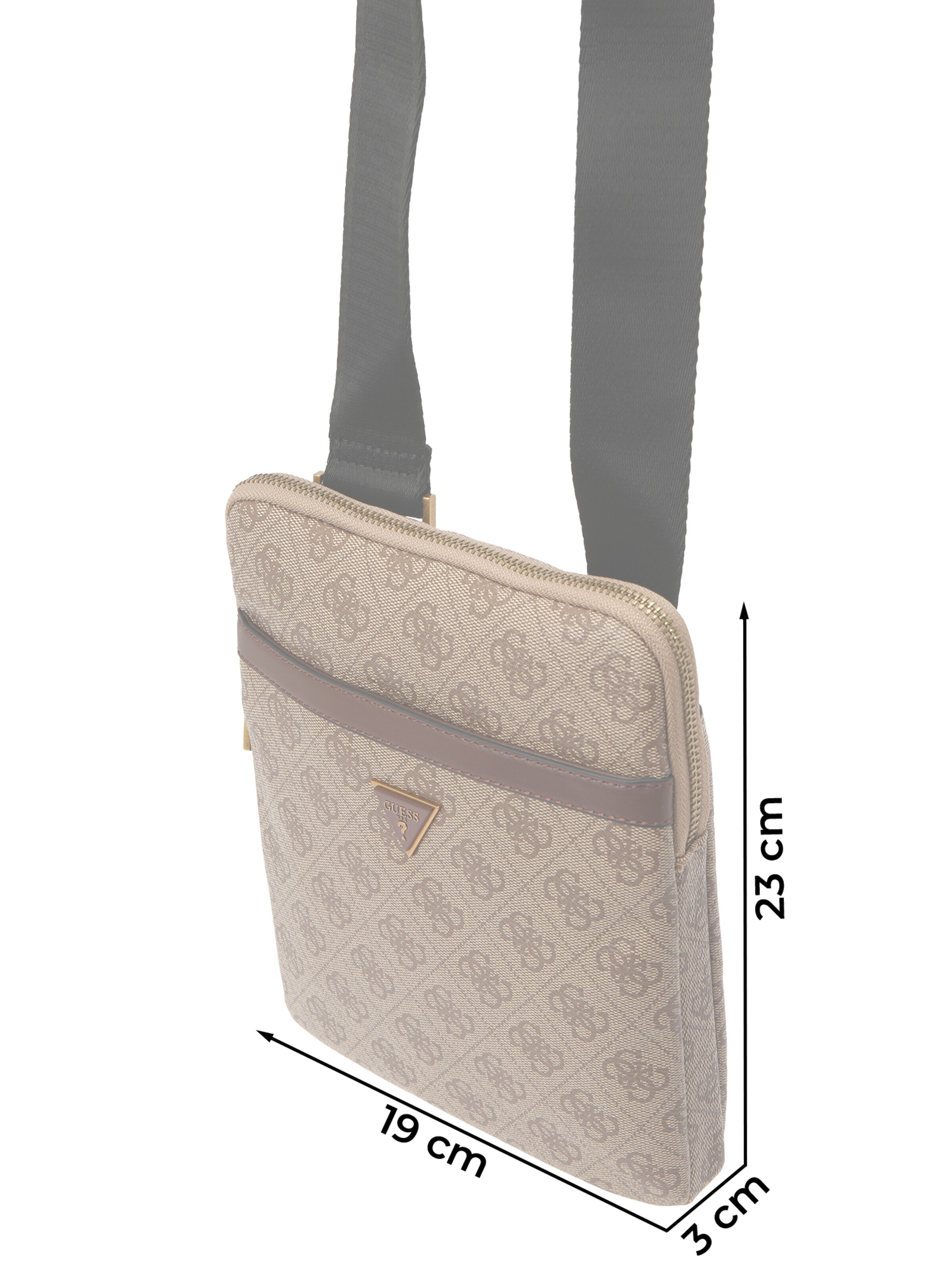 GUESS Õlakott 'MILANO CROSSBODY FLAT' tumebeež / pruun / kuld