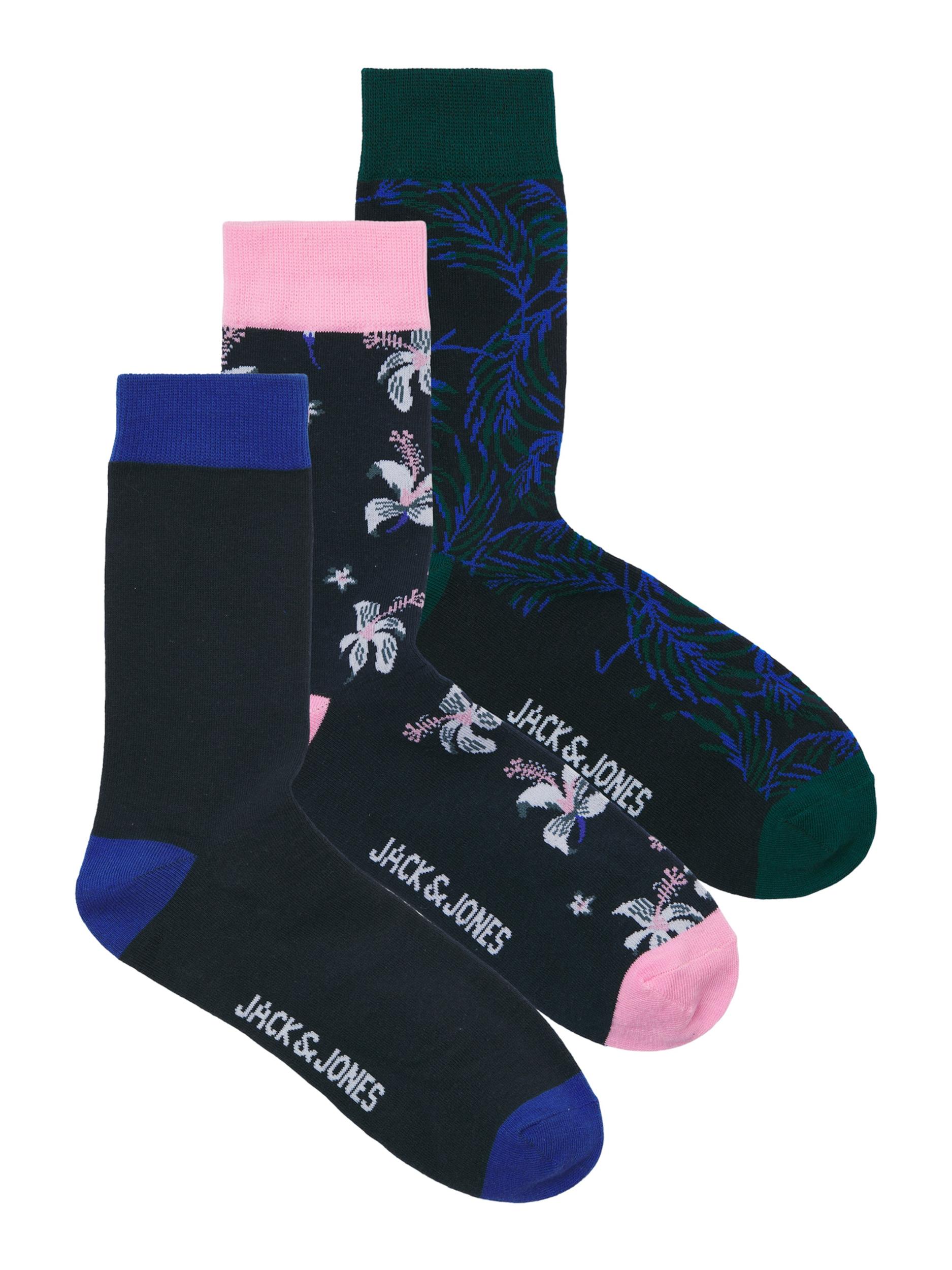 JACK & JONES Sokid 'JACTODD FLOWER' sinine / öösinine / kuusk / roosa