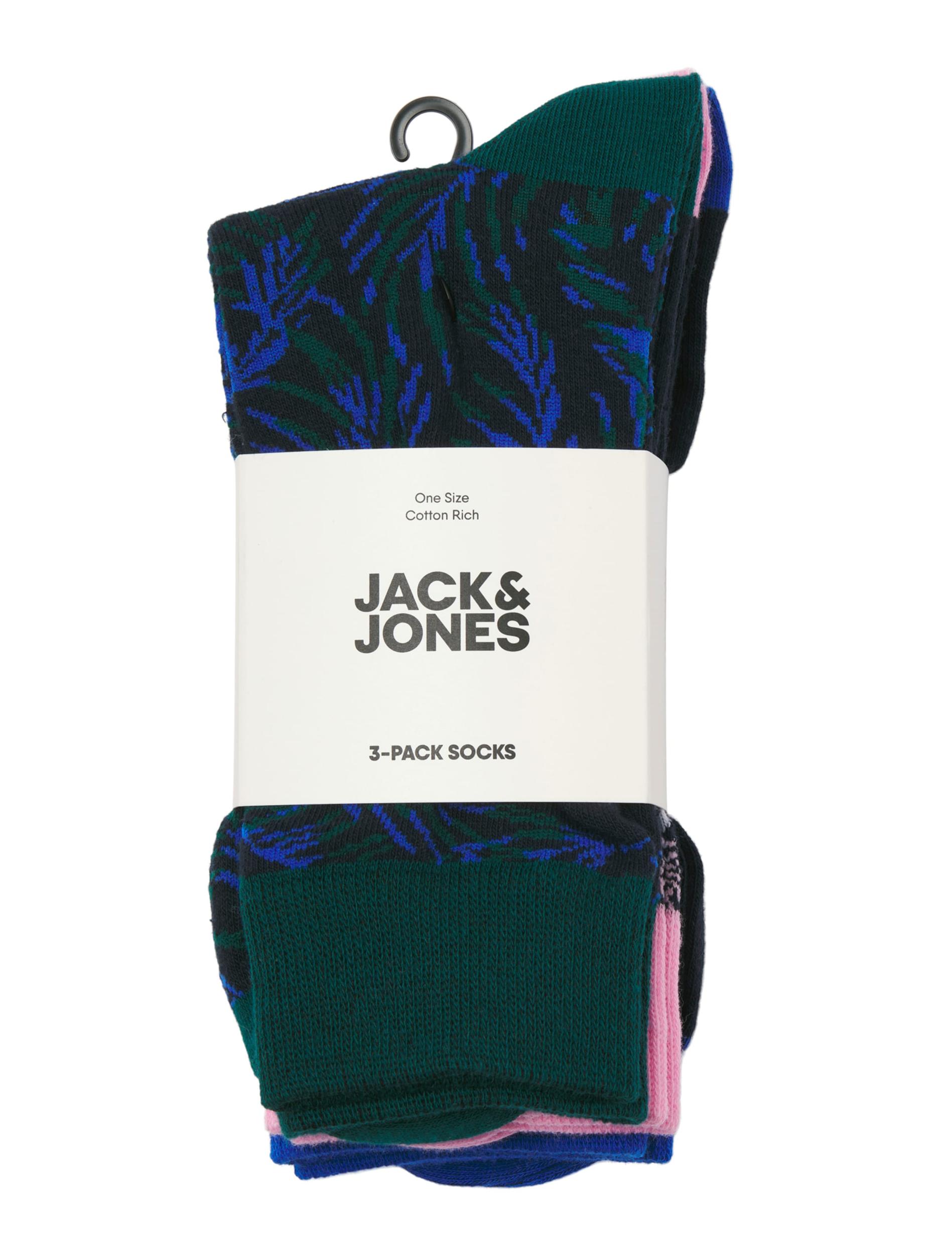 JACK & JONES Sokid 'JACTODD FLOWER' sinine / öösinine / kuusk / roosa