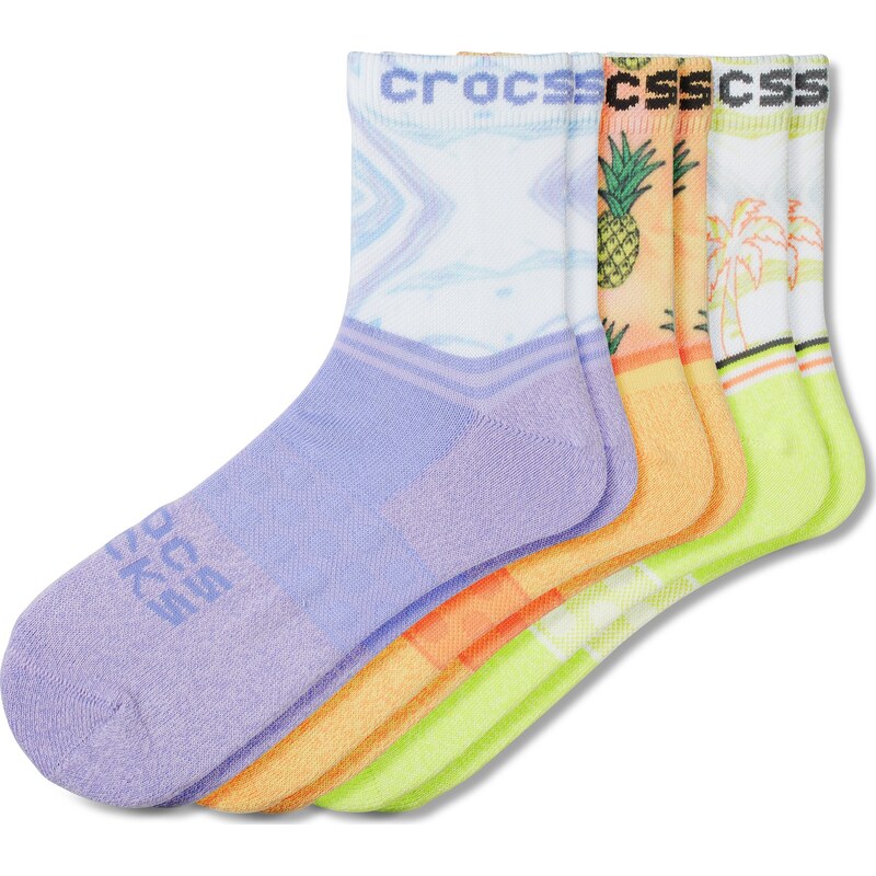 Crocs Adult Quarter Retro Resort 3-Pack Socks White/Tropical