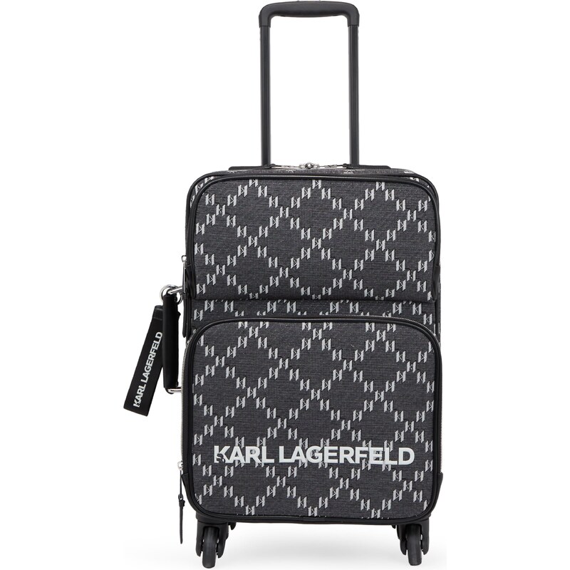 Karl Lagerfeld Ratastega kott 'Monogram Jacquard 2.0' hall / valge