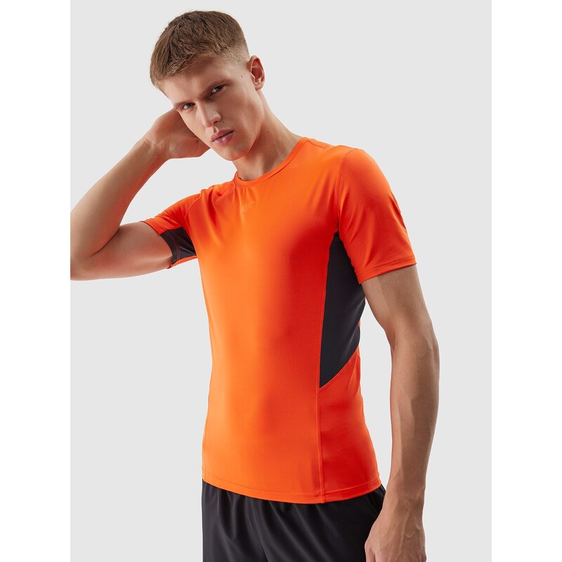 4F Men's slim training T-shirt made of recycled materials - orange