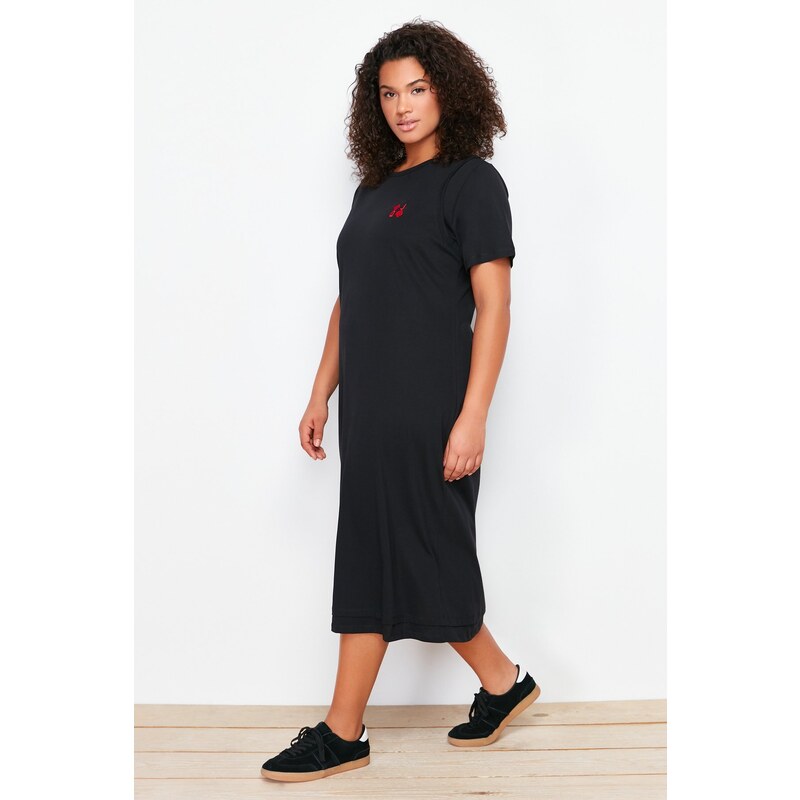 Trendyol Curve Black Embroidery Detailed Knitted T-shirt Dress