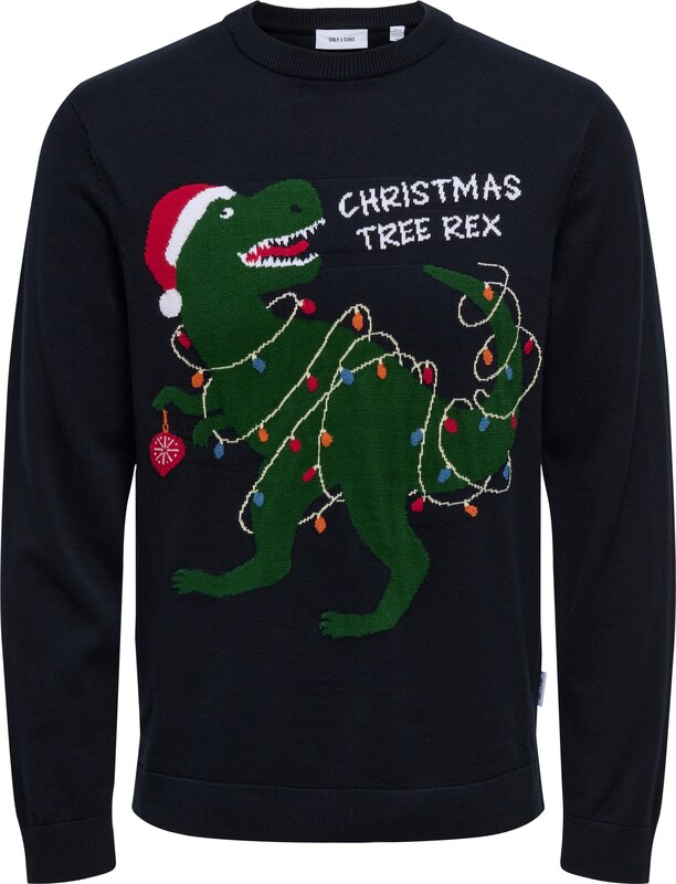 Only & Sons Kampsun 'ONSXmas' öösinine / smaragdroheline / punane / valge