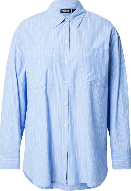 PIECES Pluus 'MELIA' helesinine / valge