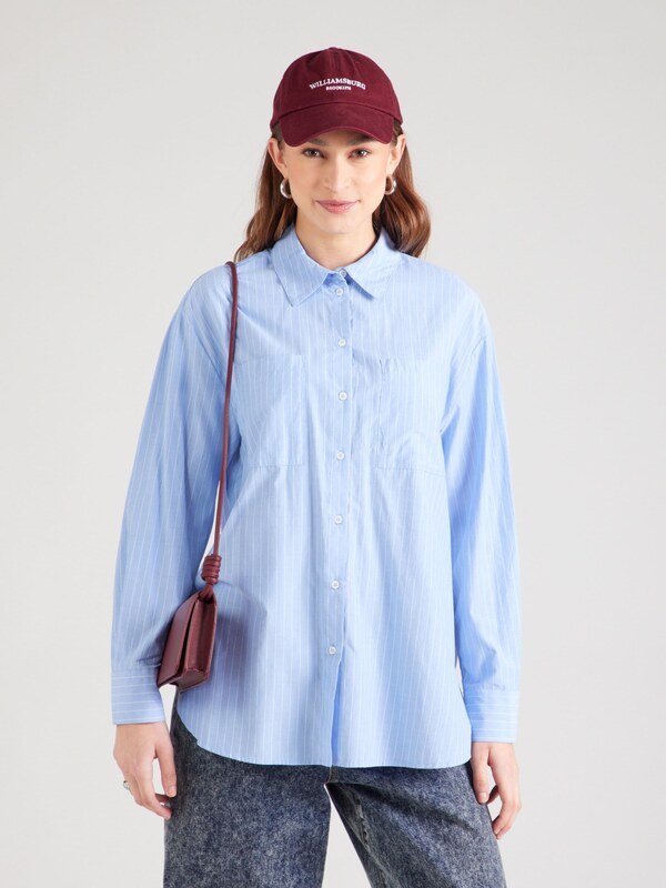 PIECES Pluus 'MELIA' helesinine / valge