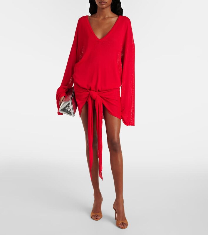 Amina Muaddi Alexa 95 leather-trimmed mesh mules